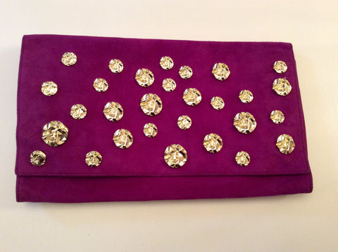Mulberry Fuchsia Pink Suede & Gold Trim Clutch Bag - Whispers Dress Agency - Clutch Bags - 2