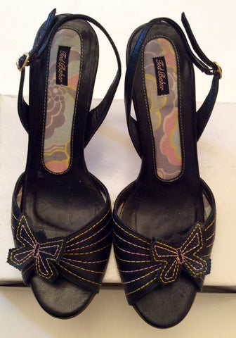 TED BAKER BLACK LEATHER BUTTERFLY TRIM SANDALS SIZE 5/38 - Whispers Dress Agency - Womens Sandals - 2