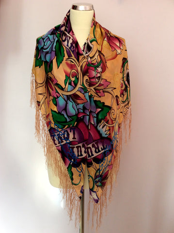 ED HARDY BY CHRISTIAN AUDIGIER PRINT SILK WRAP/SCARF - Whispers Dress Agency - Sold - 1