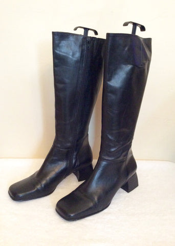 Dolcis Black Leather Knee Length Boots Size 8/42 - Whispers Dress Agency - Sold - 2
