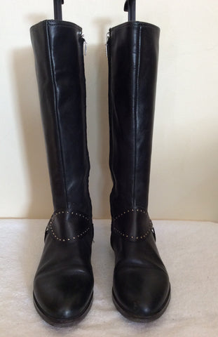 Geox Black Leather Buckle & Stud Trim Knee Length Boots Size 7/40 - Whispers Dress Agency - Womens Boots - 2