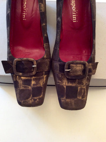 CAPOLLINI BROWN & GOLD PRINT BUCKLE TRIM HEELS SIZE 5.5/38.5 - Whispers Dress Agency - Womens Heels - 2