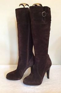 Dune Brown Suede Buckle Trim Knee Length Boots Size 6/39 - Whispers Dress Agency - Womens Boots - 2