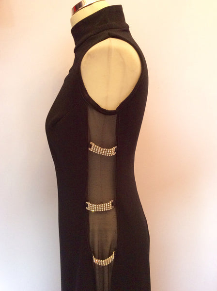 Sara Bernshaw Black Sheer Side With Diamanté Strap Evening Dress Size 14 - Whispers Dress Agency - Womens Dresses - 1