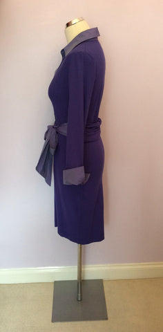 MARCCAIN PURPLE COLLARED STRETCH JERSEY DRESS SIZE N2 UK 10 - Whispers Dress Agency - Sold - 2