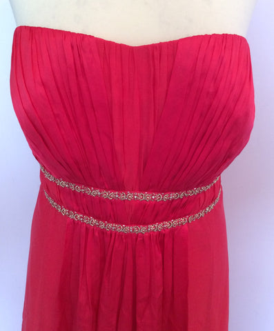 Monsoon Red & Silver Trim Silk Strapless Maxi Dress Size 22 - Whispers Dress Agency - Sold - 2