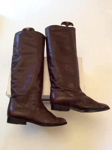 Vintage Jaeger Dark Brown Leather Knee High Boots Size 4/37 - Whispers Dress Agency - Sold - 1