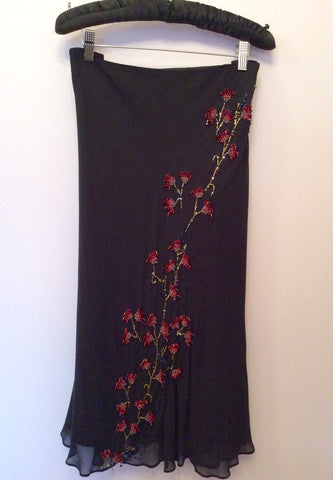 Laura Ashley Black Silk With Red Floral Beading Trim Skirt Size 18 - Whispers Dress Agency - Sold - 1