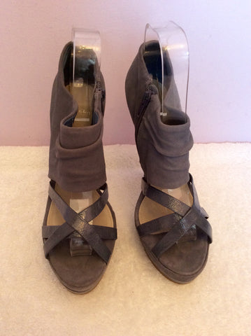 Carvela Grey Open Toe Leather Straps & Suede Upper Heels Size 4/37 - Whispers Dress Agency - Sold - 2