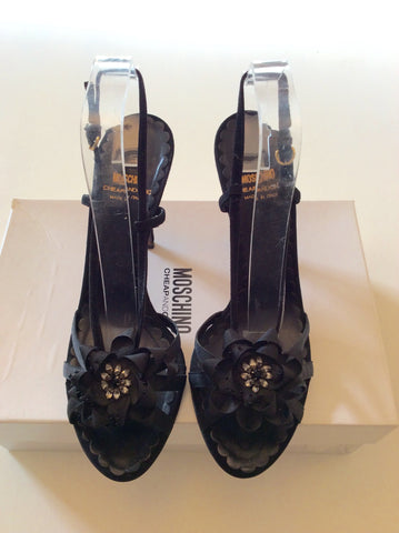 MOSCHINO CHEAP AND CHIC BLACK SUEDE ROSETTE TRIM SANDALS SIZE 7/40 - Whispers Dress Agency - Womens Sandals - 1