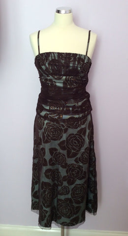 Coast Brown Net & Pale Green Sequinned Silk Bustier & Skirt Suit Size 10/12 - Whispers Dress Agency - Womens Special Occasion - 1