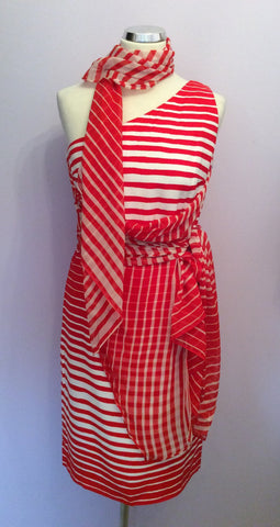 Louis Ferraud Red & White Stripe One Shoulder Dress Size 10 - Whispers Dress Agency - Sold - 5