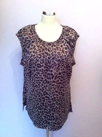 THOMAS PINK LEOPARD PRINT BROWN SILK TOP SIZE 16 - Whispers Dress Agency - Womens Tops - 1