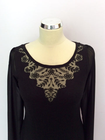 Monsoon Black Fine Knit Embroidered Neckline Dress Size S - Whispers Dress Agency - Sold - 2
