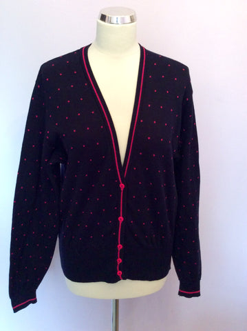 Vintage Jaeger Dark Blue & Pink Spot Cotton Cardigan Size 36" UK M - Whispers Dress Agency - Sold - 1