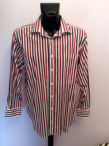 Hawes & Curtis Red, White & Blue Stripe Cotton Shirt Size 17.5" - Whispers Dress Agency - Sold - 1