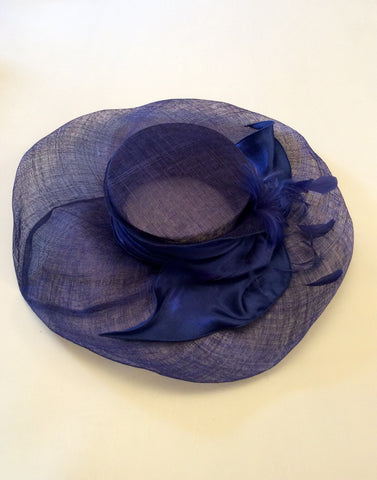 Victoria Ann Royal Blue Wide Brim Feather & Bow Trim Formal Hat - Whispers Dress Agency - Womens Formal Hats & Fascinators - 6