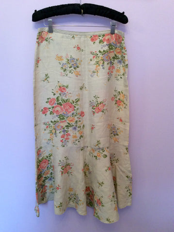 Boden Beige Floral Print Linen Calf Length Skirt Size 12L - Whispers Dress Agency - Womens Skirts