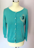 Juicy Couture Turquoise Blue Silk & Cotton Embroidered Cardigan Size L - Whispers Dress Agency - Womens Knitwear - 1