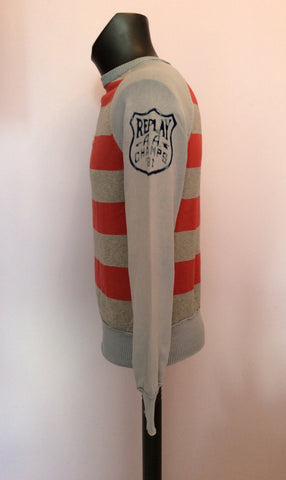Replay Red, Grey & Light Blue Stripe Cotton Jumper Size L - Whispers Dress Agency - Sold - 2