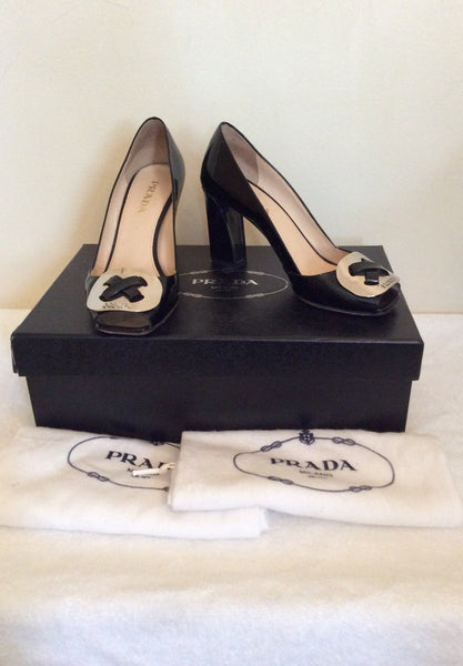 Prada Black Patent Leather Peeptoe Heels Size 3.5/36 - Whispers Dress Agency - Sold - 1