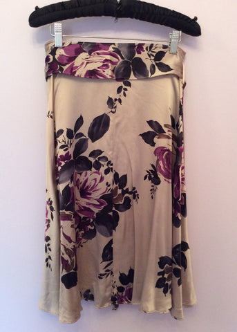 Hobbs Oyster Beige & Purple Floral Print Silk Skirt Size 12 - Whispers Dress Agency - Womens Skirts - 2