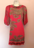 Monsoon Hot Pink & Grey Print Silk Shift Dress Size 8 - Whispers Dress Agency - Womens Dresses - 2