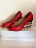Brand New Red Level Red Peeptoe Striped Wedge Heels Size 7/40 - Whispers Dress Agency - Womens Wedges - 3