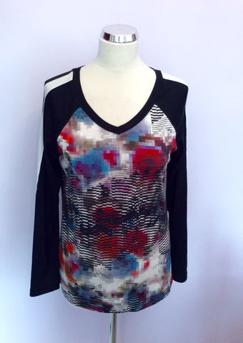 Marccain Sports Black & Multi Coloured Print Long Sleeve Top Size N5 UK 14/16 - Whispers Dress Agency - Sold - 1