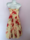 Coast Cream & Red Floral Print Strapless Dress Size 8 - Whispers Dress Agency - Womens Dresses - 2
