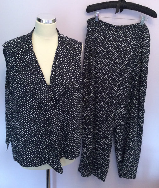 Jaeger Navy Blue & White Spot Top & Trousers Suit Size 16 - Whispers Dress Agency - Womens Suits & Tailoring - 1