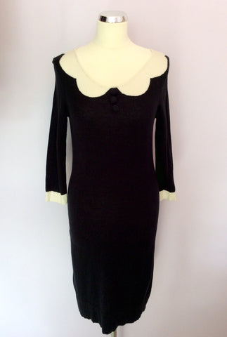 Hobbs Black & White Trim Knit Dress Size 12 - Whispers Dress Agency - Sold - 1