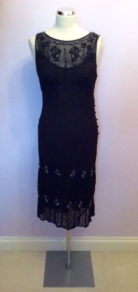 Laura Ashley Black Beaded & Sequinned Silk Cocktail Dress Size 8/10 - Whispers Dress Agency - Womens Dresses - 1