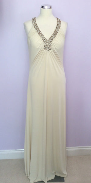 Sara Bernshaw Cream Long Evening Dress Size 14 - Whispers Dress Agency - Sold