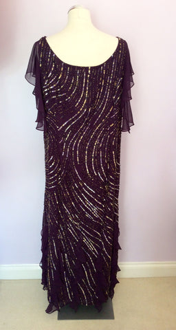 Jacques Vert Dark Purple Beaded & Sequin Dress Size 18 - Whispers Dress Agency - Womens Dresses - 3