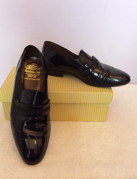 Vintage Grenson Black Patent Leather Carlos Slip On Shoes Size 8.5 /42.5 - Whispers Dress Agency - Sold - 1