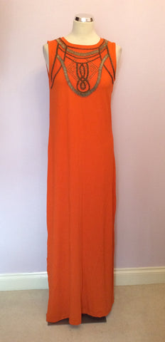 Brand New Marks & Spencer Orange Beaded Long Stretch Jersey Dress Size 12 - Whispers Dress Agency - Womens Dresses - 1