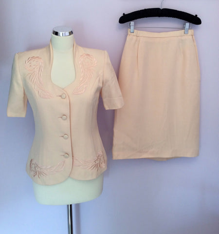Gina Bacconi Peach Embroidered Skirt Suit Size 10 - Whispers Dress Agency - Sold - 1