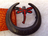 Just Cavalli Orange Croc Leather Dragonfly Buckle Belt Size L - Whispers Dress Agency - Sold - 3