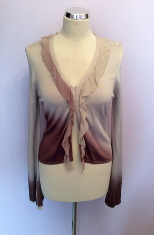 Karen Millen Beige & Brown Silk Trim Cardigan Size 2 UK 10/12 - Whispers Dress Agency - Sold - 1