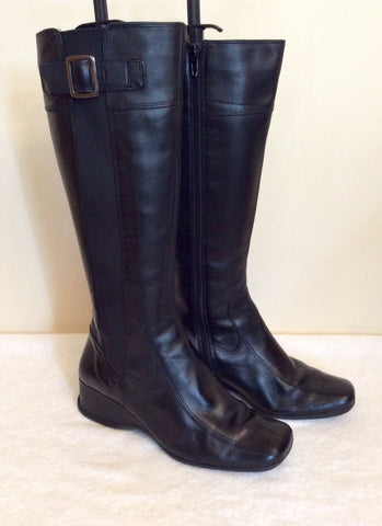 Clarks Black Leather Buckle Trim Boots Size 3.5/36 - Whispers Dress Agency - Sold - 2