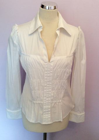 Karen Millen White V Neck Ruched Long Sleeve Shirt Size 14 - Whispers Dress Agency - Sold - 1