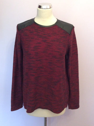 Whistles Dark Red & Black Faux Leather Trim Jumper Size 10 - Whispers Dress Agency - Sold - 1