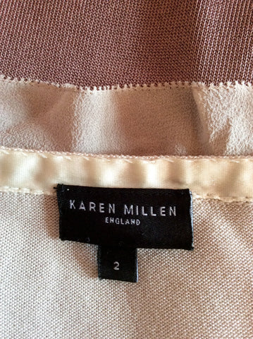 Karen Millen Beige & Brown Silk Trim Cardigan Size 2 UK 10/12 - Whispers Dress Agency - Sold - 3