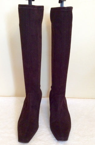 Dark Brown Faux Suede Stretch Knee High Boots Size 7/40 - Whispers Dress Agency - Sold - 3