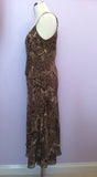 Per Una Brown, Green & Beige Print Strappy Dress Size 16 L - Whispers Dress Agency - Sold - 2