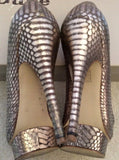 Dune Pewter Snakeskin Print Leather Platform Heels Size 6/39 - Whispers Dress Agency - Womens Heels - 4