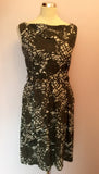 NICOLE FARHI DARK GREEN,BLACK & WHITE FLORAL PRINT COTTON DRESS SIZE 10 - Whispers Dress Agency - Womens Dresses - 2