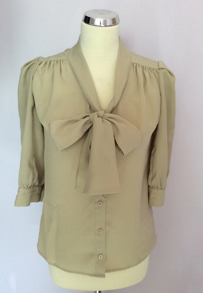 Mulberry Beige Pussy Bow Tie Blouse Size 8 - Whispers Dress Agency - Womens Shirts & Blouses - 1