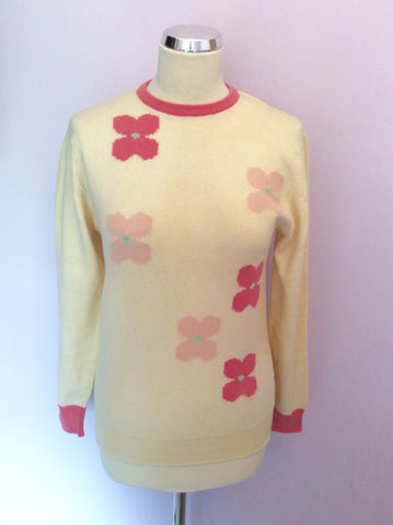 Vintage Pringle Ivory & Pink Flower Lambswool Jumper Size 34" UK S/M - Whispers Dress Agency - Sold - 1